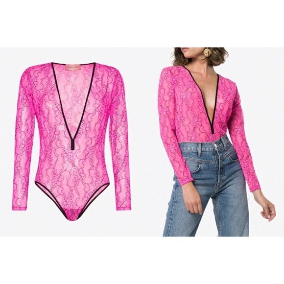 325$-Natasha Zinko Hot Pink Lace Bodysuit 34/0 NWT - Picture 1 of 14